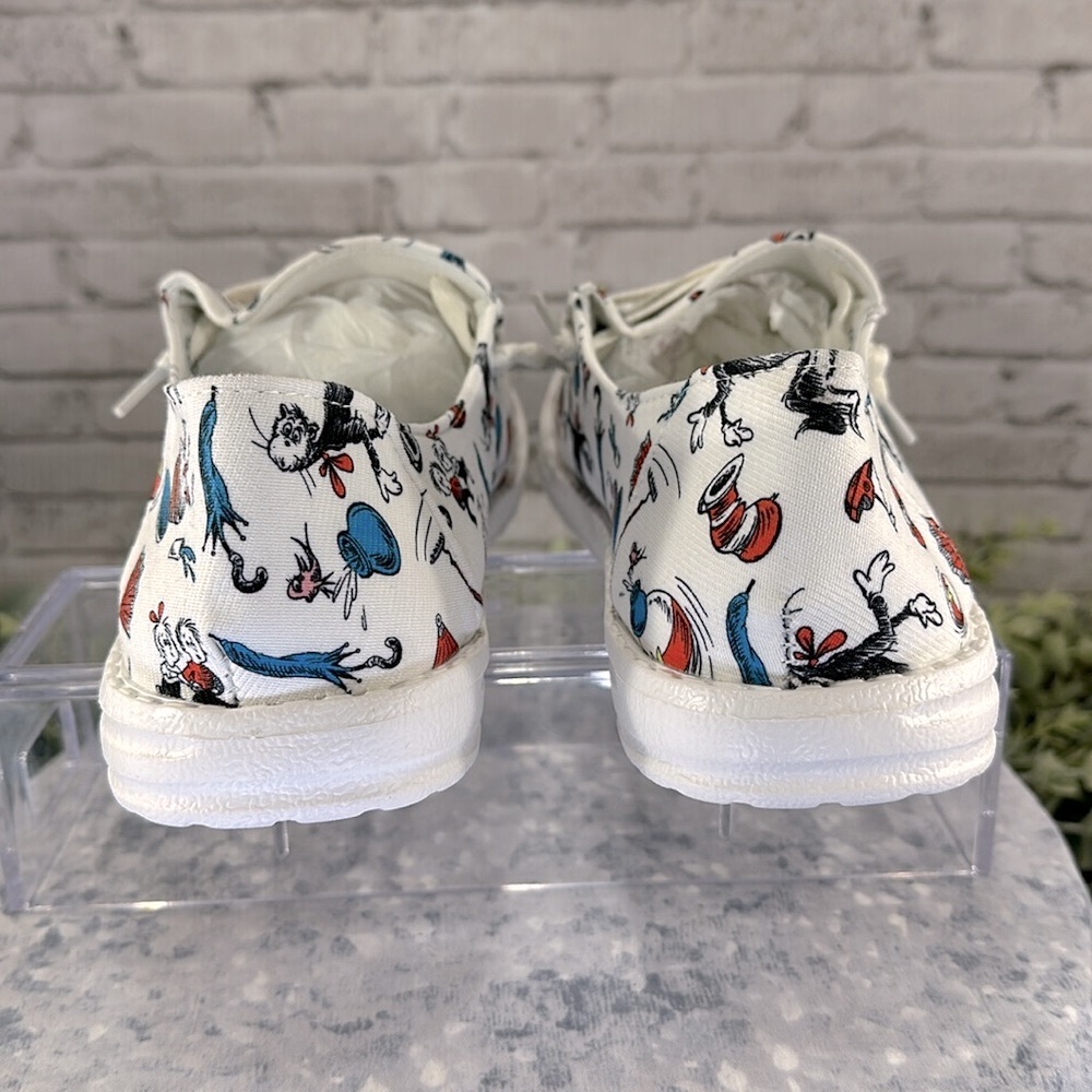 Dr. Seuss “Cat in the Hat” White Canvas Cartoon Print Sneakers WMS 9.5M🌟NWOT - Picture 6 of 9